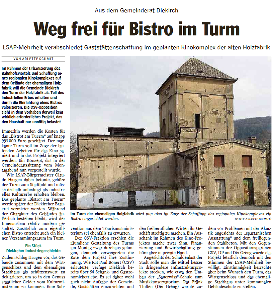 Bistro am Tuerm - Neues Bistro in Diekirch geplant