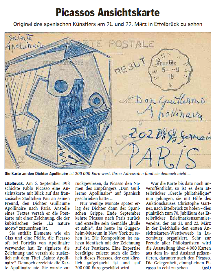 Picasso in Ettelbruck - Cercle Philathélique Ettelbruck stellt aus